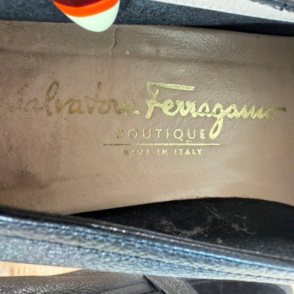 Salvatore Ferragamo Loafers Women's Black Leather Slip On Block Heel Buckle - 10 - Picture 11 of 12